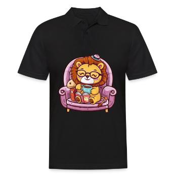 Kawaii Lion with Book, Tea and Glasses - Men's Polo Shirt - black - Front - Kai (181cm)