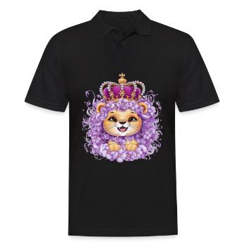 Niedlicher Kawaii Löwe mit Krone und Blumenmeer - Männer Poloshirt - Schwarz - Vorne - Kai (181cm)