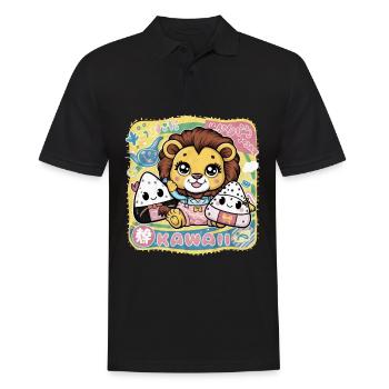 Lion Kawaii dans le style Dessin Animé Kawaii Onigiri - Polo Homme - noir - Devant - Kai (181cm)