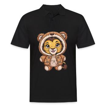 Style de dessin animé de lion kawaii avec tenue d’ours en peluche - Polo Homme - noir - Devant - Kai (181cm)