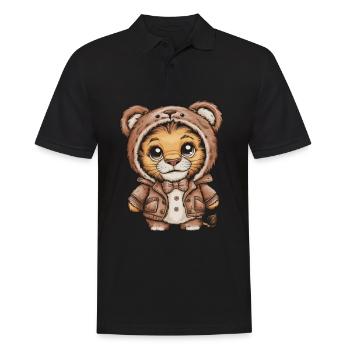 Lion kawaii dans le style dessin animé avec tenue d’ours en peluche - Polo Homme - noir - Devant - Kai (181cm)