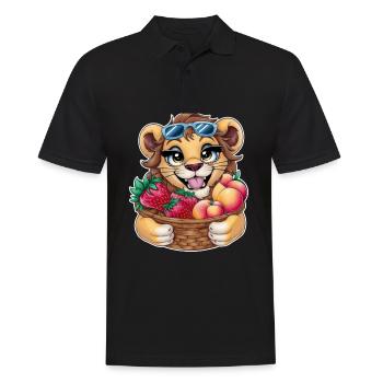 Kawaii Löwe mit Erdbeeren und Pfirsichen - Männer Poloshirt - Schwarz - Vorne - Kai (181cm)