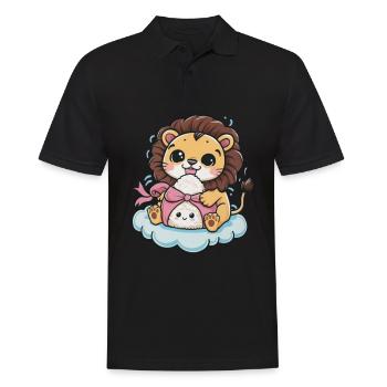 Lion Kawaii dans le style Dessin Animé Kawaii Onigiri - Polo Homme - noir - Devant - Kai (181cm)