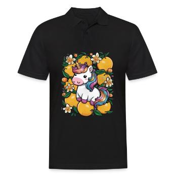 Kawaii Einhorn mit Orangen und Narzissen - Männer Poloshirt - Schwarz - Vorne - Kai (181cm)