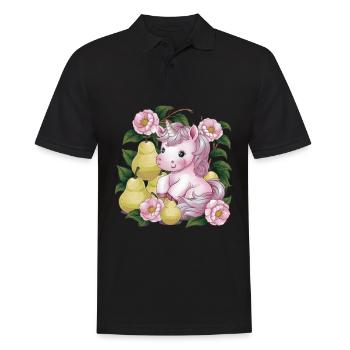 Licorne Kawaii avec Poires & Fleurs - Polo Homme - noir - Devant - Kai (181cm)