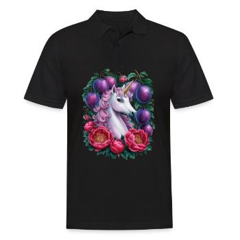 Licorne Kawaii avec des prunes et des fleurs - Polo Homme - noir - Devant - Kai (181cm)