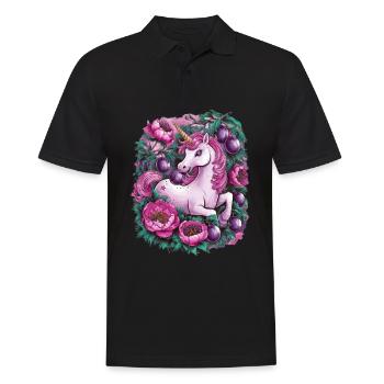 Licorne Kawaii avec des prunes et des fleurs - Polo Homme - noir - Devant - Kai (181cm)