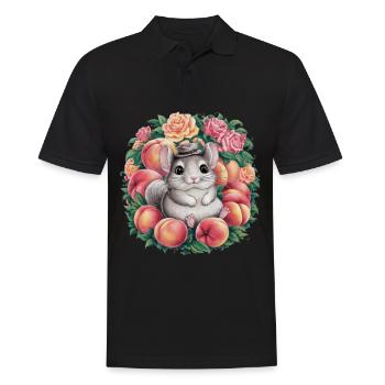 Cartoon Kawaii Chinchilla mit Rosen und Pfirsich - Männer Poloshirt - Schwarz - Vorne - Kai (181cm)