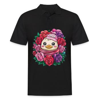 Kawaii duck with colorful roses - Men's Polo Shirt - black - Front - Kai (181cm)