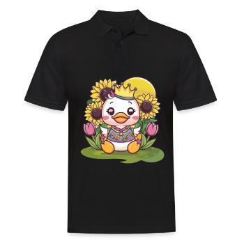 Kawaii duck with crown, tulips and sunflowers - Men's Polo Shirt - black - Front - Kai (181cm)