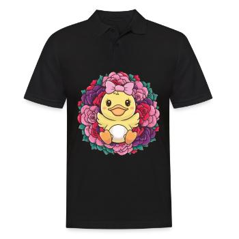 Kawaii duck with colorful roses - Men's Polo Shirt - black - Front - Kai (181cm)