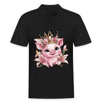 Schwein mit Krone und Lillien - Männer Poloshirt - Schwarz - Vorne - Kai (181cm)