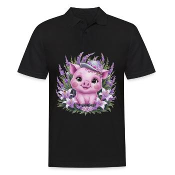 Cochon dans le style de dessin animé kawaii avec de la lavande - Polo Homme - noir - Devant - Kai (181cm)
