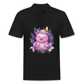Cochon dans le style de dessin animé kawaii avec de la lavande - Polo Homme - noir - Devant - Kai (181cm)