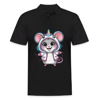Kawaii Maus mit Einhorn Outfit - Männer Poloshirt - Schwarz - Vorne - Kai (181cm)