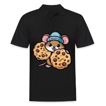 Souris kawaii avec biscuits aux pépites de chocolat - Polo Homme - noir - Devant - Kai (181cm)