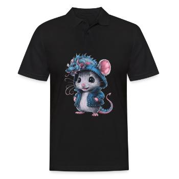 Cartoon Kawaii Mouse with Dragon Outfit - Men's Polo Shirt - black - Front - Kai (181cm)