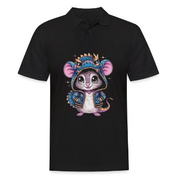 Cartoon Kawaii Mouse with Dragon Outfit - Men's Polo Shirt - black - Front - Kai (181cm)