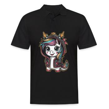 Licorne Kawaii avec tenue de dragon - Polo Homme - noir - Devant - Kai (181cm)