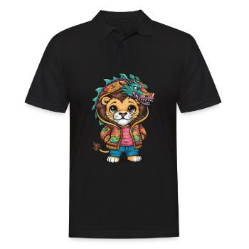 Joli lion kawaii de dessin animé avec tenue de dragon. - Polo Homme - noir - Devant - Kai (181cm)