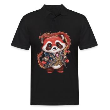 Panda roux avec dragon chinois - Polo Homme - noir - Devant - Kai (181cm)