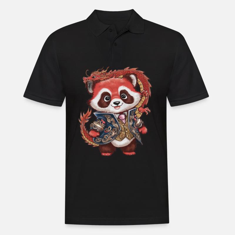Roter Panda mit chinesischem Drachen - Männer Poloshirt - Schwarz