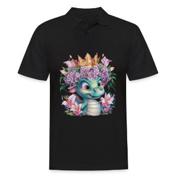 Dragon avec couronne et fleurs colorées - Polo Homme - noir - Devant - Kai (181cm)