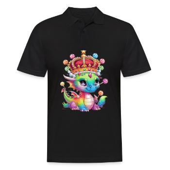 Cartoon Kawaii Drache mit Krone und Süßigkeiten - Männer Poloshirt - Schwarz - Vorne - Kai (181cm)