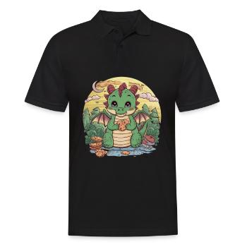 Cute cartoon dragon with chocolate chip cookies. - Men's Polo Shirt - black - Front - Kai (181cm)
