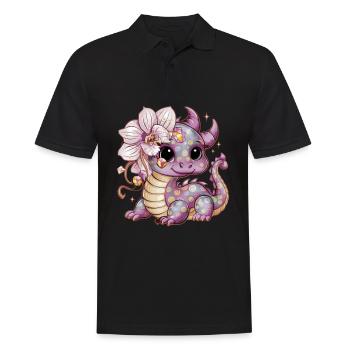 Cartoon Kawaii Drache mit schönen Orchideen - Männer Poloshirt - Schwarz - Vorne - Kai (181cm)