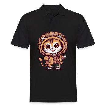 Dessin animé Chaton Kawaii en tenue de lion - Polo Homme - noir - Devant - Kai (181cm)