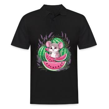 Souris Kawaii mignonne avec melon et lavande - Polo Homme - noir - Devant - Kai (181cm)