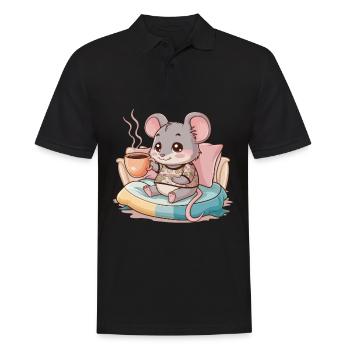 Kawaii mouse with simple coffee cup - Men's Polo Shirt - black - Front - Kai (181cm)