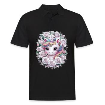 Kawaii Einhorn mit Rosen - Männer Poloshirt - Schwarz - Vorne - Kai (181cm)