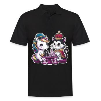 Kawaii unicorn playing chess with chess pieces - Men's Polo Shirt - black - Front - Kai (181cm)