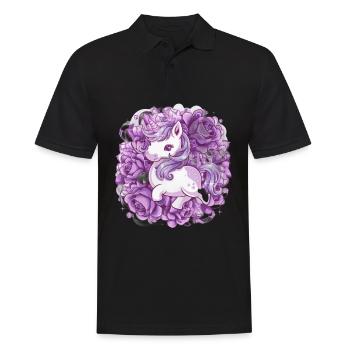 Kawaii Einhorn mit Rosen - Männer Poloshirt - Schwarz - Vorne - Kai (181cm)