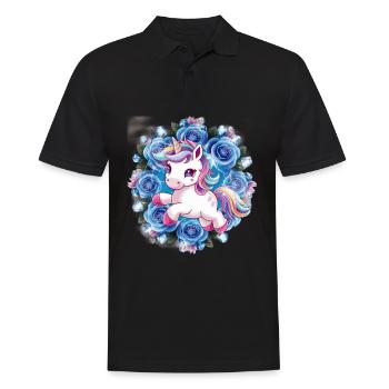 Kawaii Einhorn mit Rosen - Männer Poloshirt - Schwarz - Vorne - Kai (181cm)