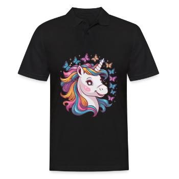 Kawaii Einhorn mit Schmetterlingen - Männer Poloshirt - Schwarz - Vorne - Kai (181cm)