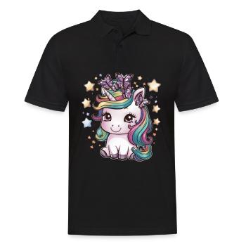 Kawaii Einhorn mit Schmetterlingen - Männer Poloshirt - Schwarz - Vorne - Kai (181cm)