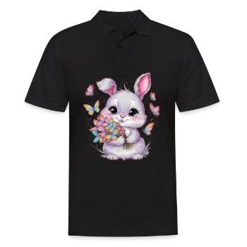 Lapin kawaii avec des papillons - Polo Homme - noir - Devant - Kai (181cm)