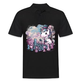 Kawaii unicorn playing chess with chess pieces - Men's Polo Shirt - black - Front - Kai (181cm)