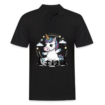 Kawaii unicorn playing chess with chess pieces - Men's Polo Shirt - black - Front - Kai (181cm)