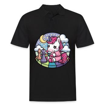 Kawaii unicorn playing chess with chess pieces - Men's Polo Shirt - black - Front - Kai (181cm)
