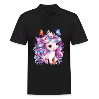 Kawaii Einhorn mit Schmetterlingen - Männer Poloshirt - Schwarz - Vorne - Kai (181cm)