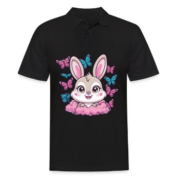 Lapin kawaii avec des papillons - Polo Homme - noir - Devant - Kai (181cm)