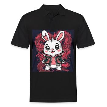 Lapin Kawaii de dessin animé avec tenue de dragon cool - Polo Homme - noir - Devant - Kai (181cm)