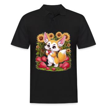 Fennec Renard du désert aux tulipes et citrons - Polo Homme - noir - Devant - Kai (181cm)