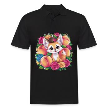 Fennec Kawaii Renard du désert aux pêches - Polo Homme - noir - Devant - Kai (181cm)