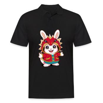 Lapin Kawaii de dessin animé avec tenue de dragon cool - Polo Homme - noir - Devant - Kai (181cm)