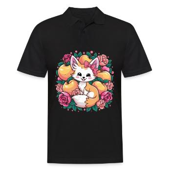 Fennec Kawaii Renard du désert aux pêches - Polo Homme - noir - Devant - Kai (181cm)